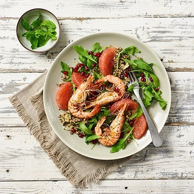 Gegrillte Gambas auf Quinoa mit Grapefruit