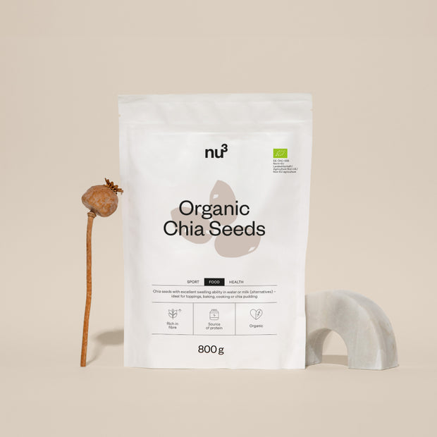 Chia-Samen Verpackung und Pflanze